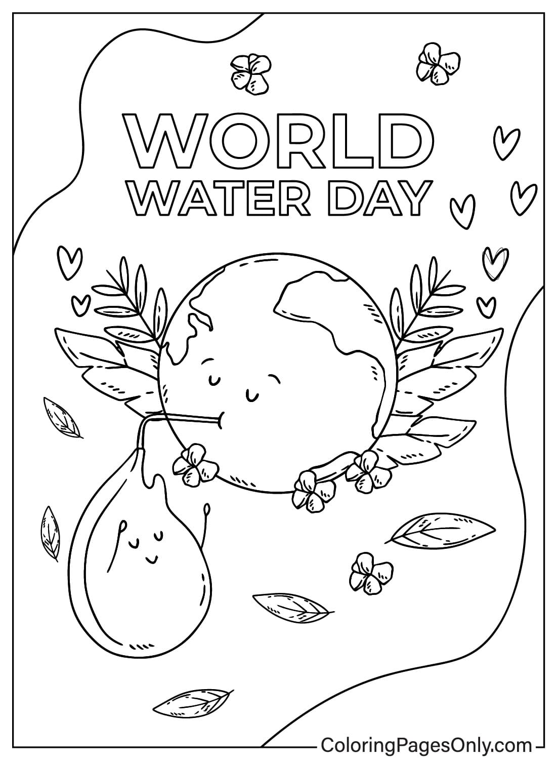 Página para colorear del Día Mundial de la Tierra y el Agua del Día Mundial del Agua