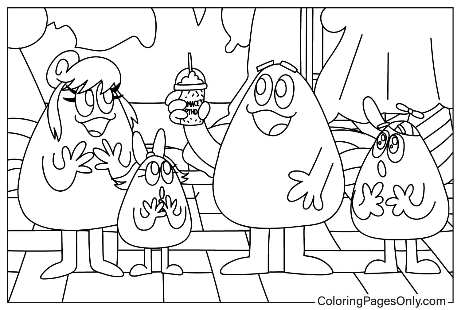 Family Grimace Coloring Page from Grimace
