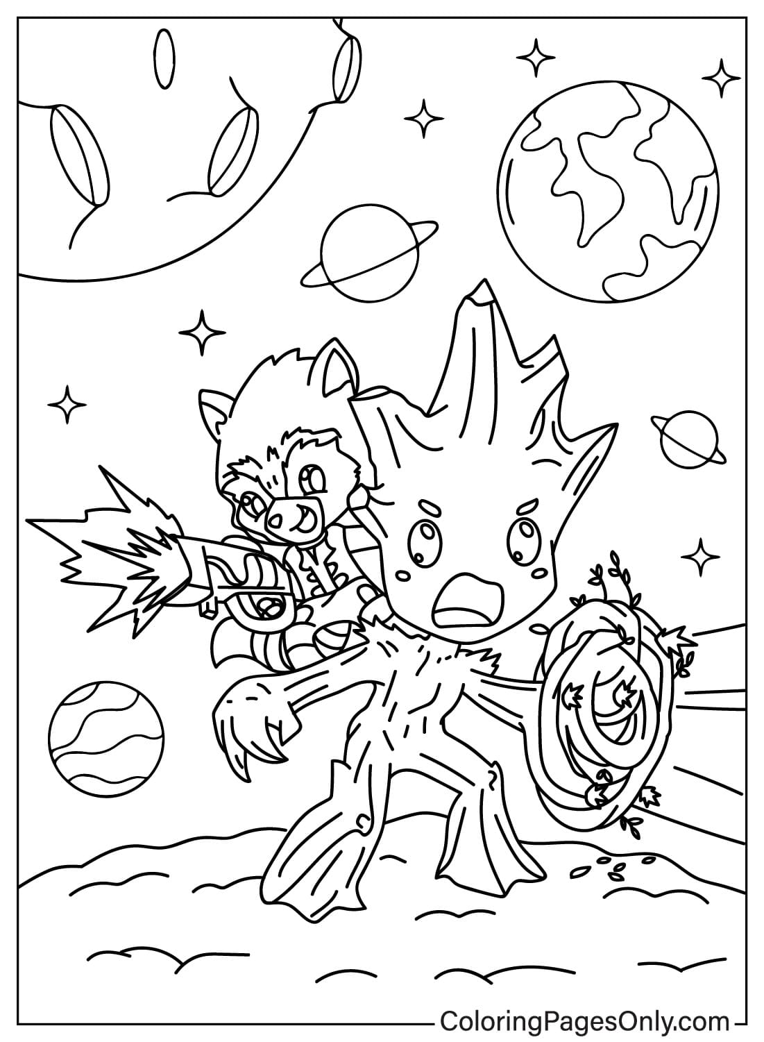 Fight Rocket and Groot Coloring Sheet from Groot