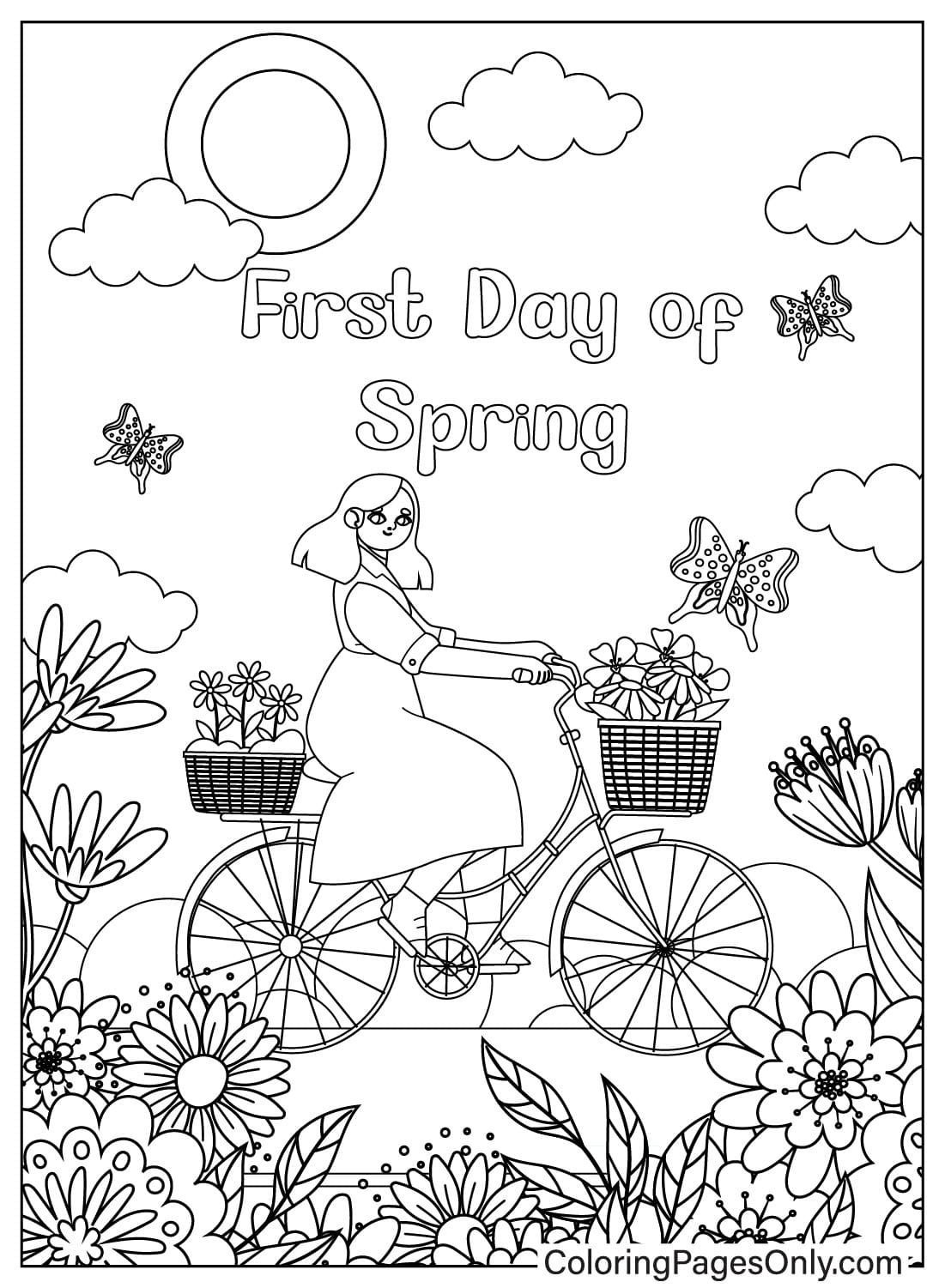 Página para colorir do primeiro dia de primavera para adultos do primeiro dia de primavera