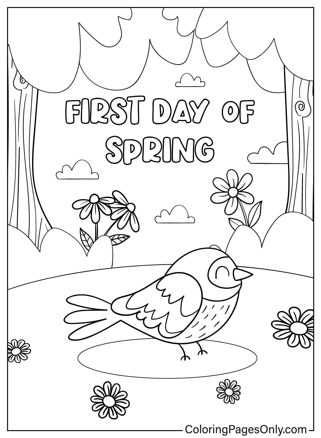 Página para colorear del primer día de primavera de Primer día de primavera