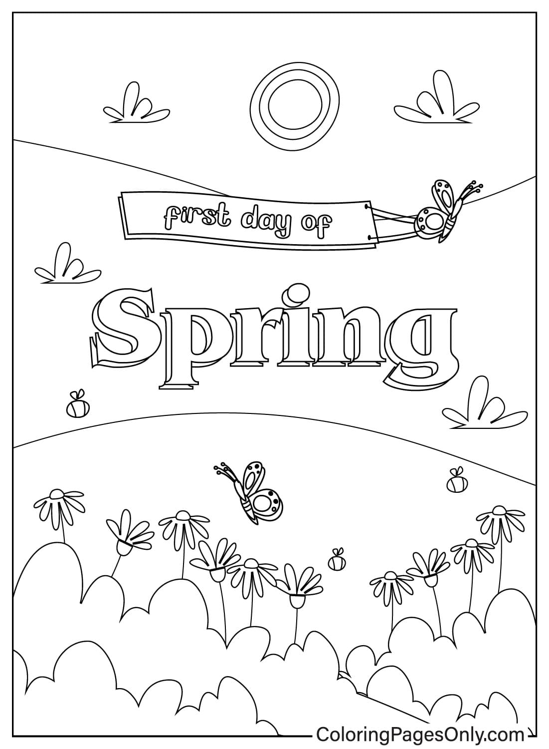 Folha para colorir do primeiro dia de primavera para crianças do primeiro dia de primavera