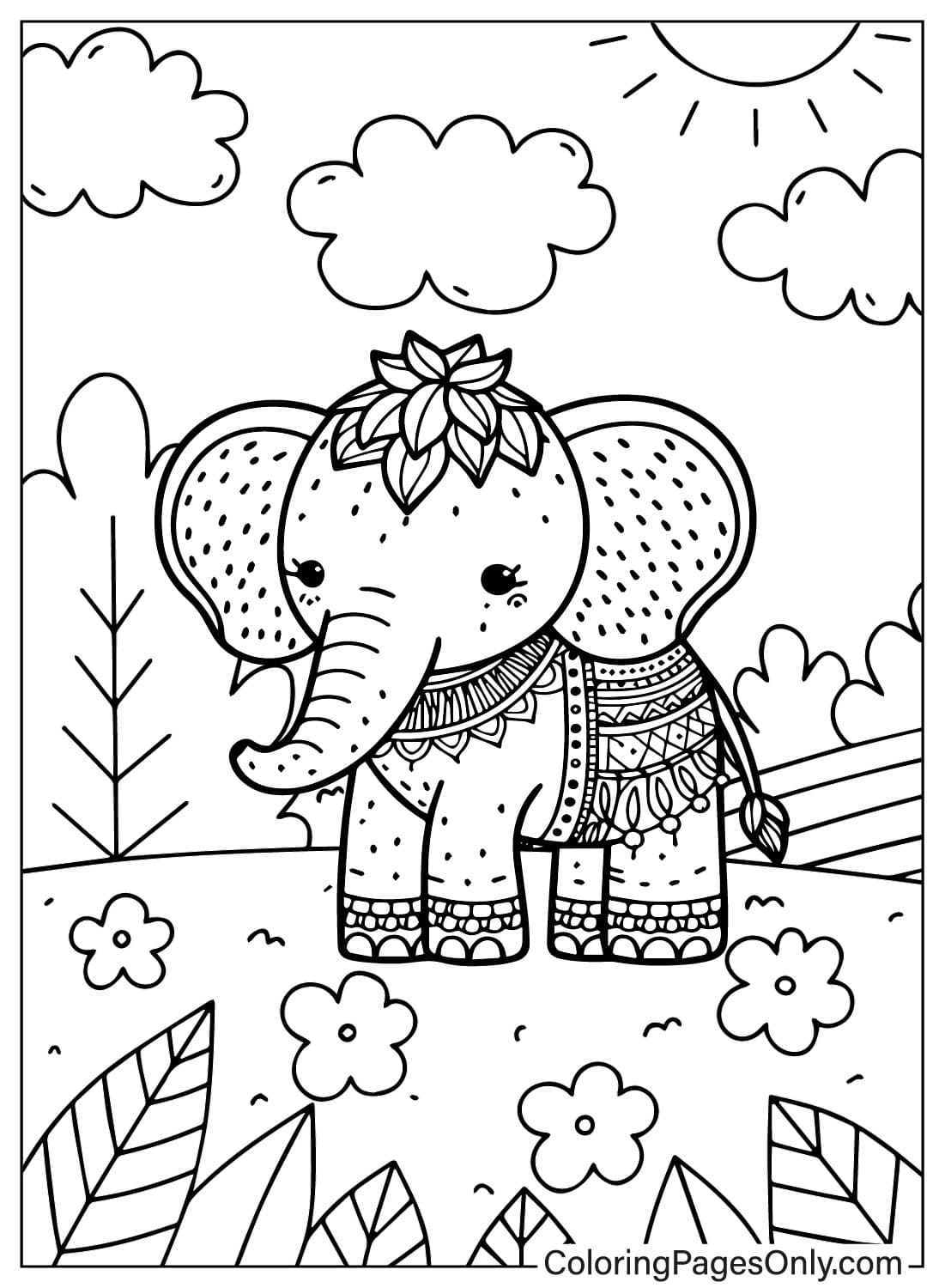 Página para colorear de Elefante de Fresa para imprimir gratis de Elefante de Fresa
