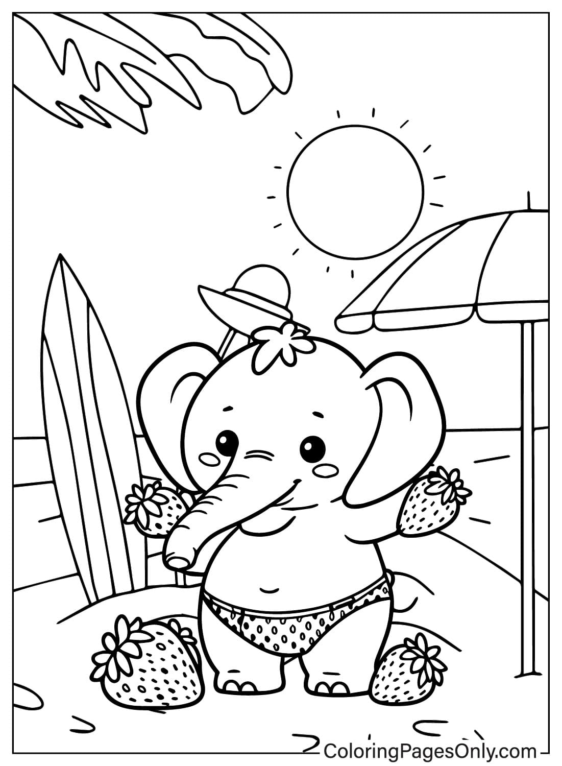 Página para colorear de elefante de fresa gratis de Strawberry Elephant