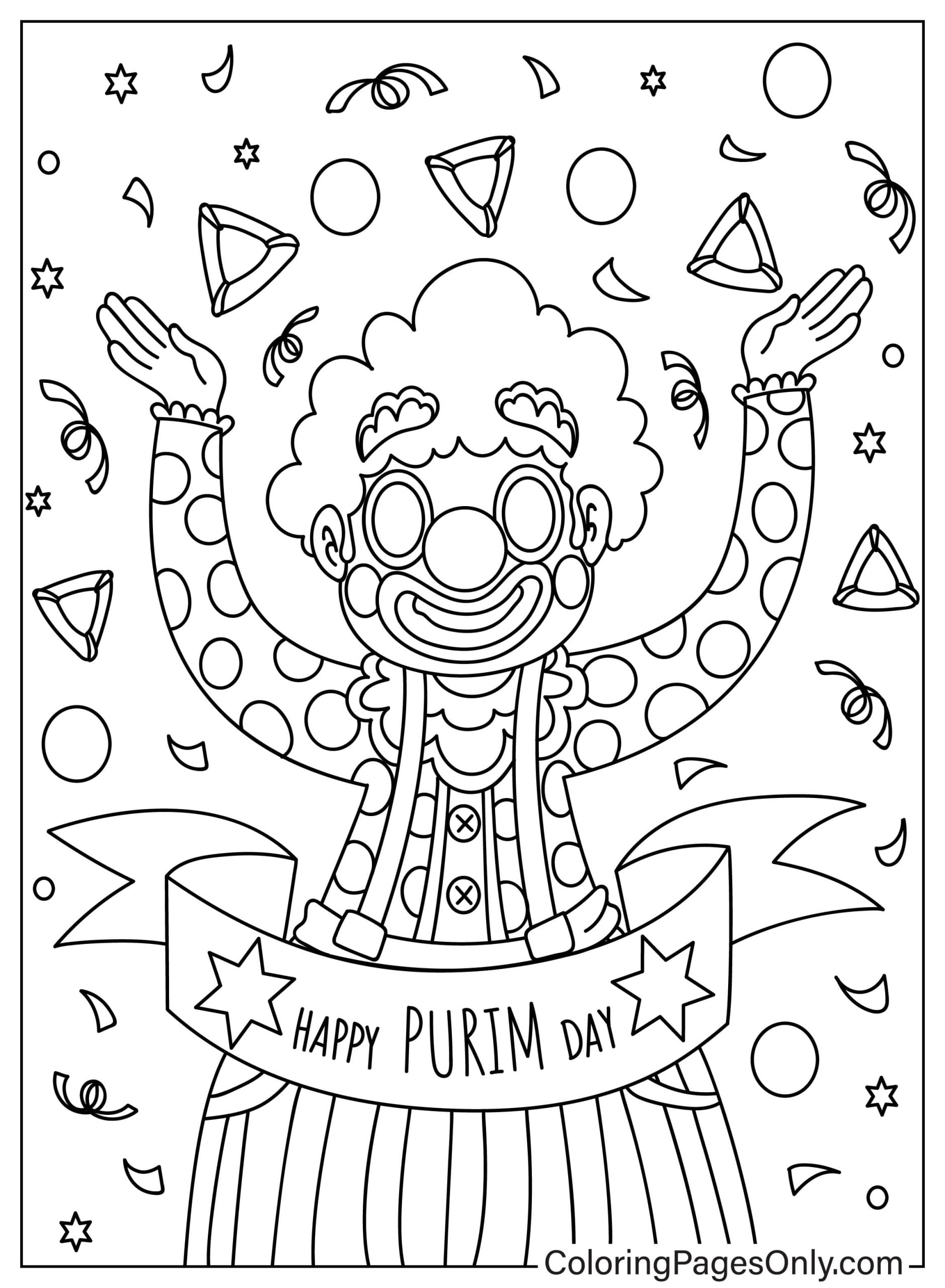 Payaso divertido con Purim Página para colorear de Purim