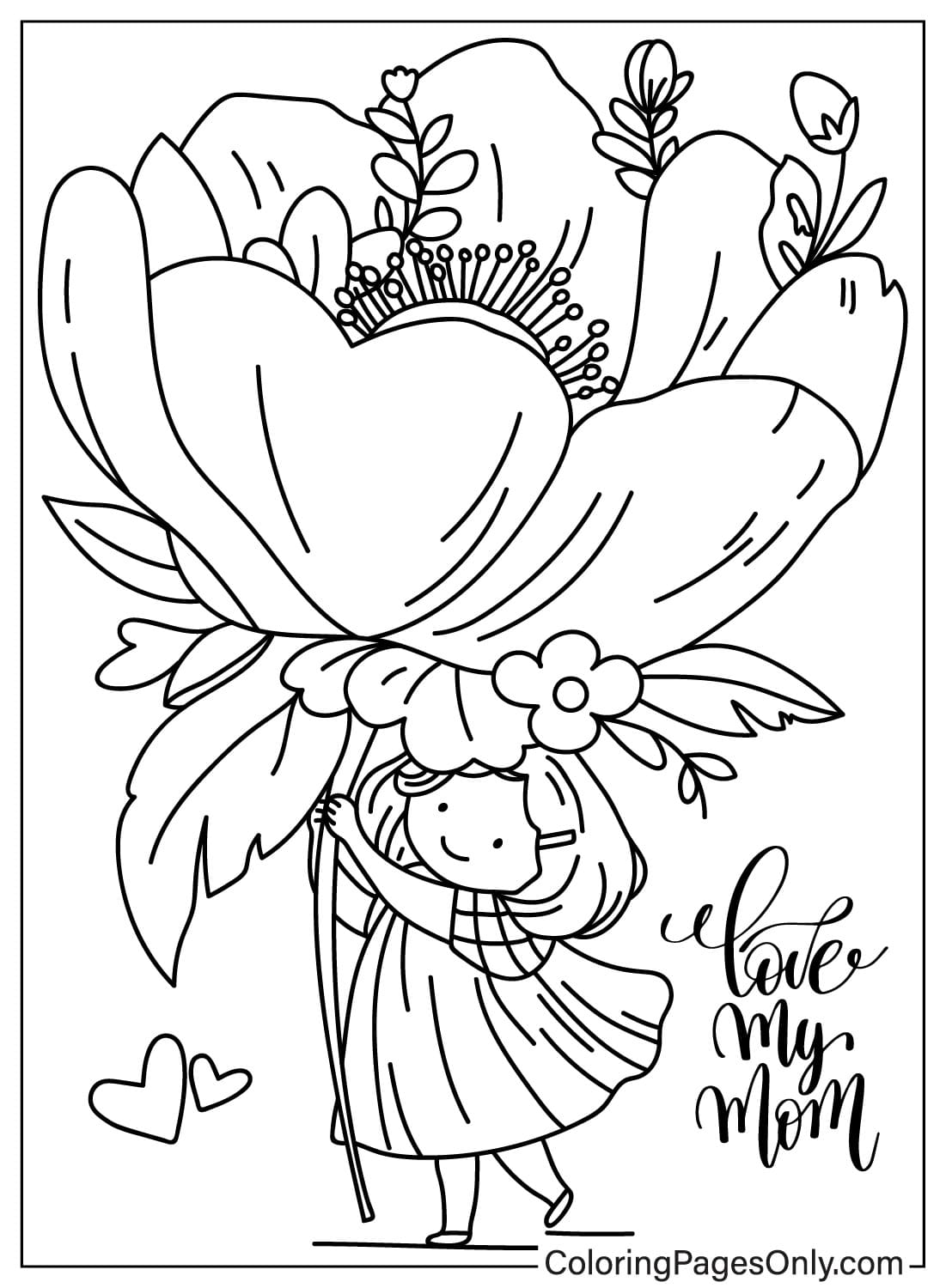 Página para colorir de Girl Love Mom de I Love Mom