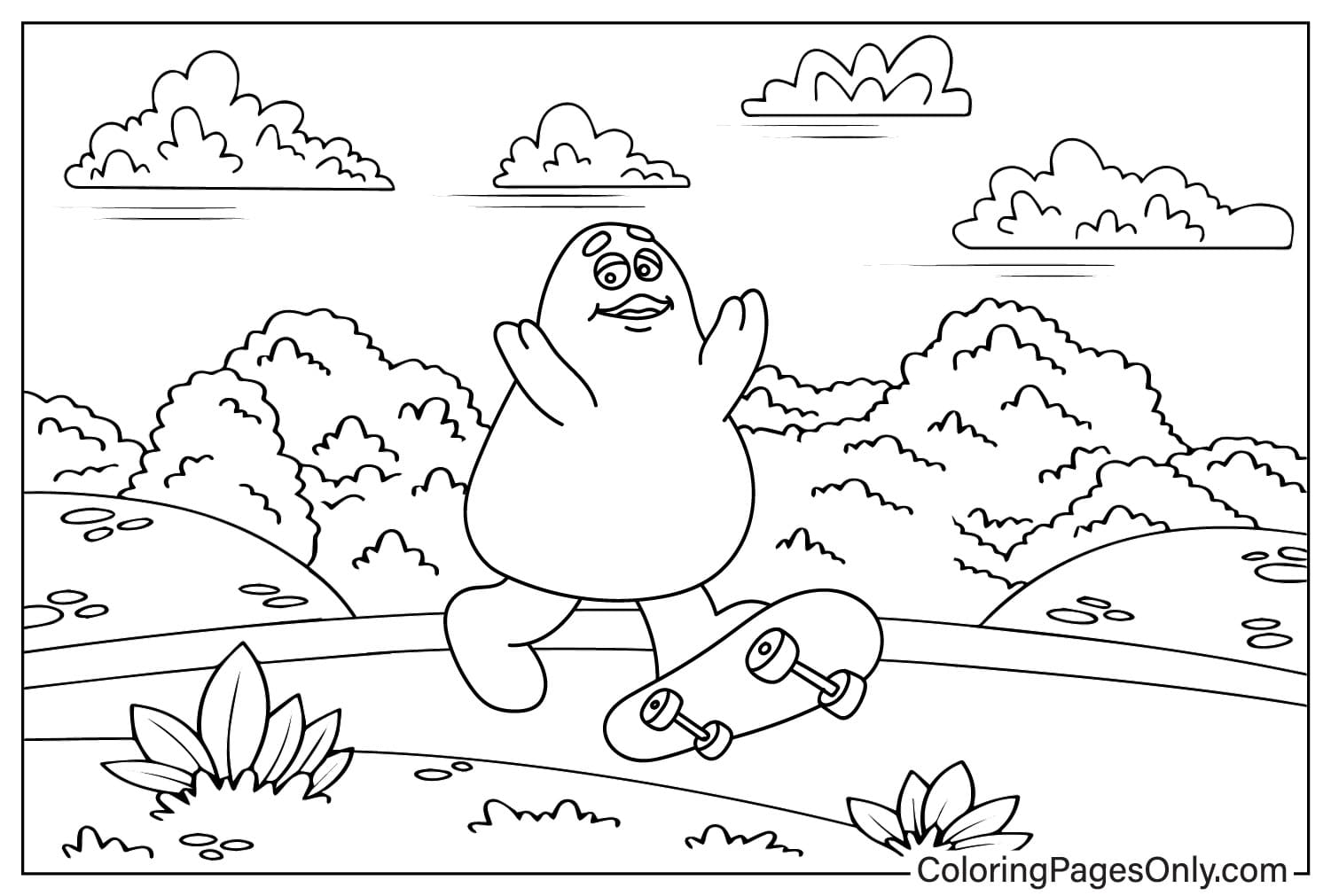 Grimace Skateboarder Playing Coloring Page from Grimace