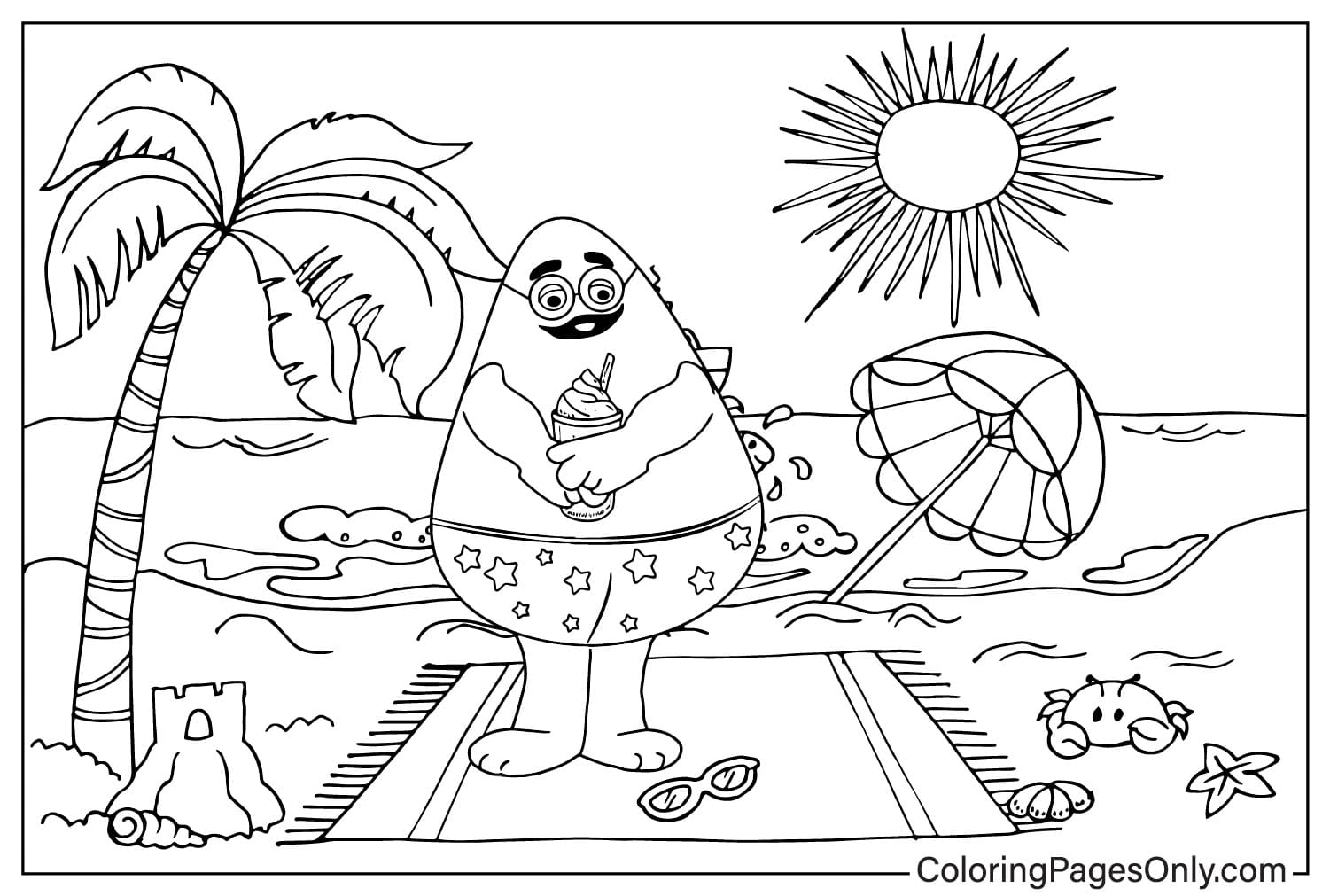Grimace on the Beach Coloring Page from Grimace