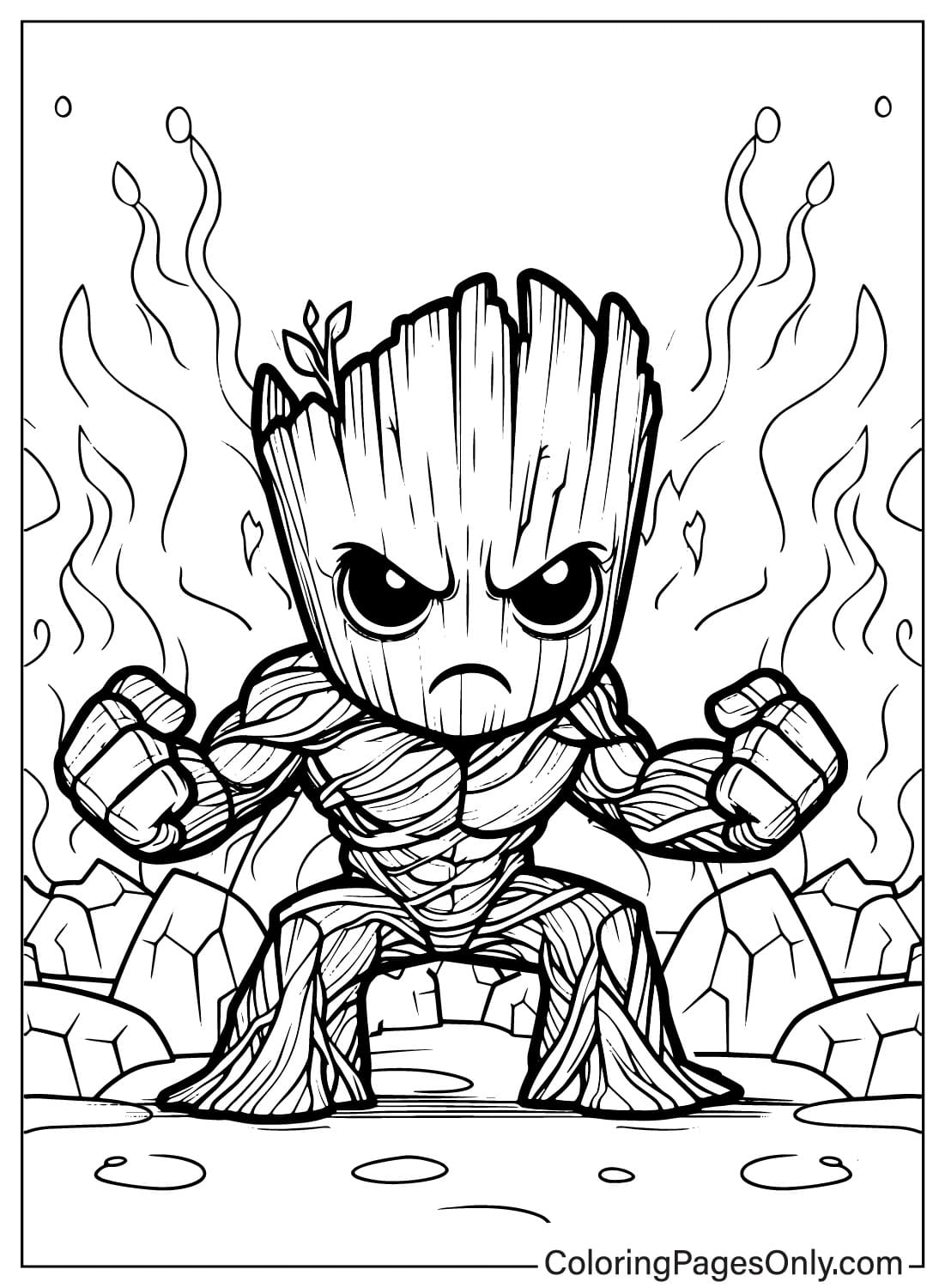 Groot Angry Coloring Page from Groot