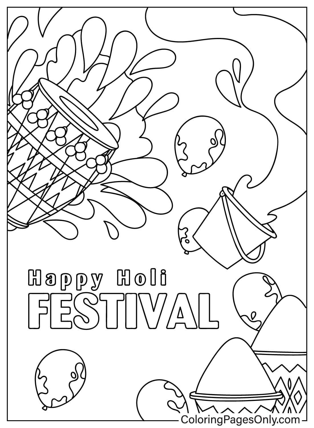 Página colorida do Happy Holi Festival de Holi