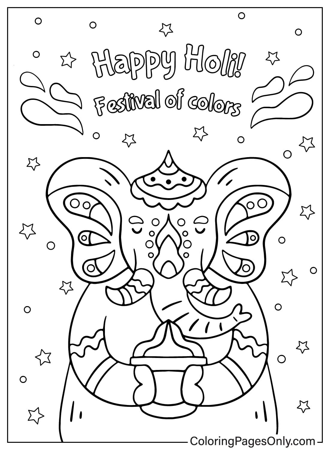 Happy Holi Festival of Colors Coloring Page from Holi