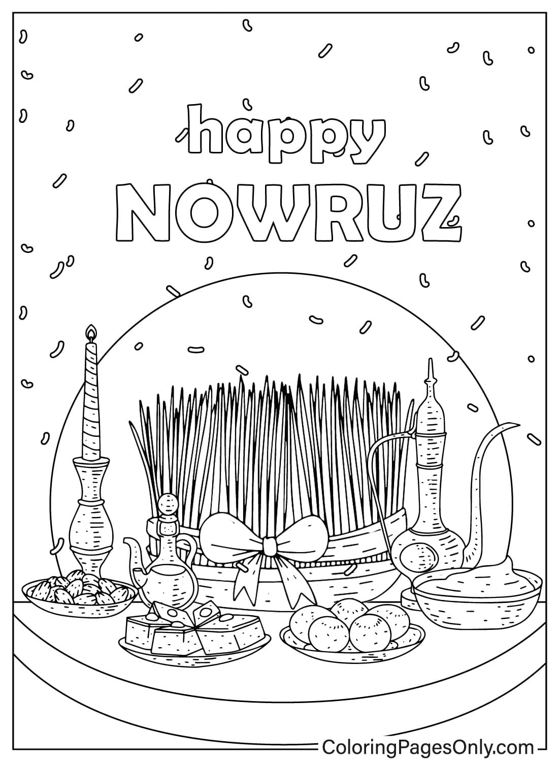 Hoja para colorear feliz Nowruz del Día Internacional del Nowruz