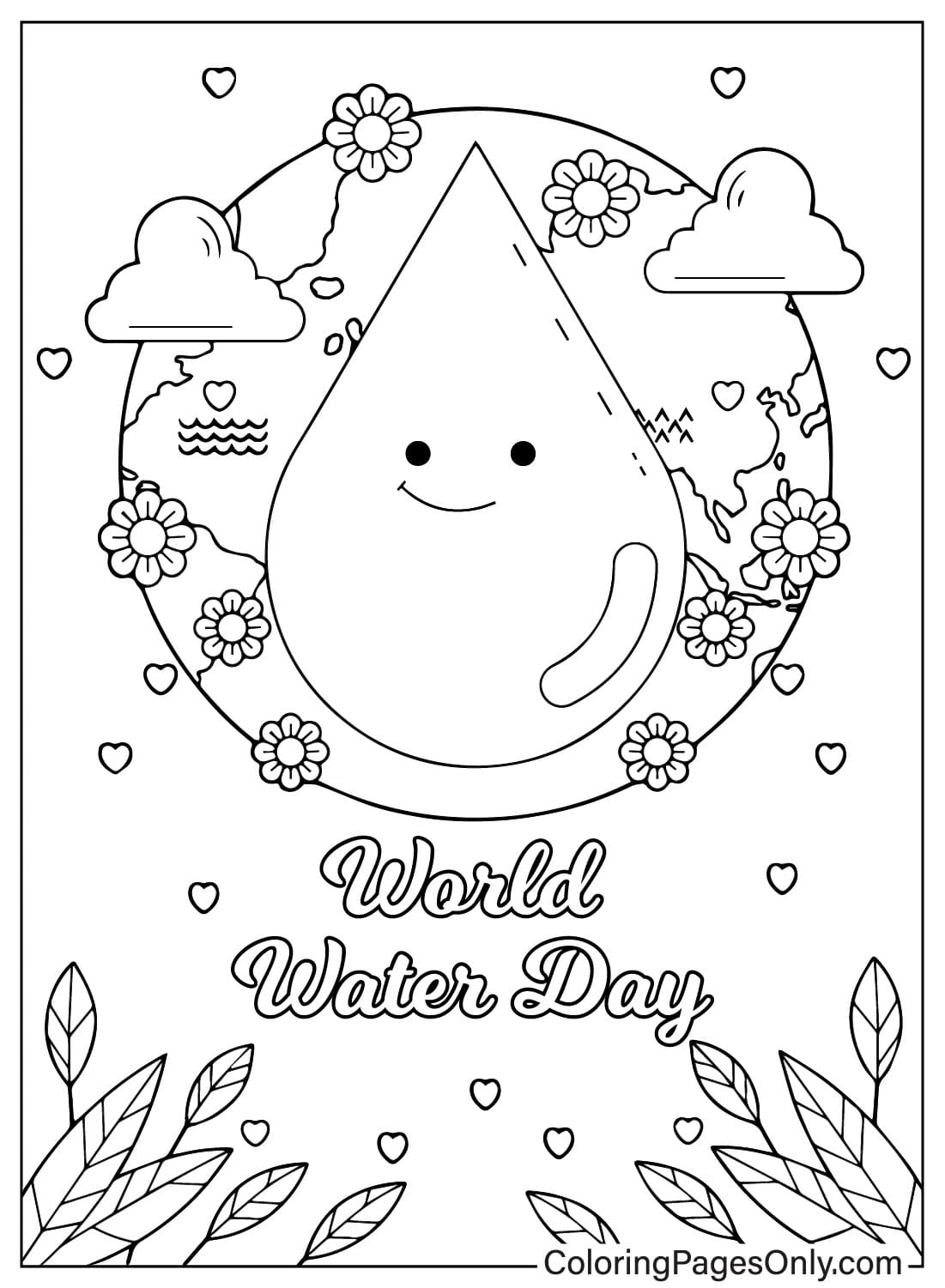 Feliz Día Mundial del Agua Página para colorear del Día Mundial del Agua