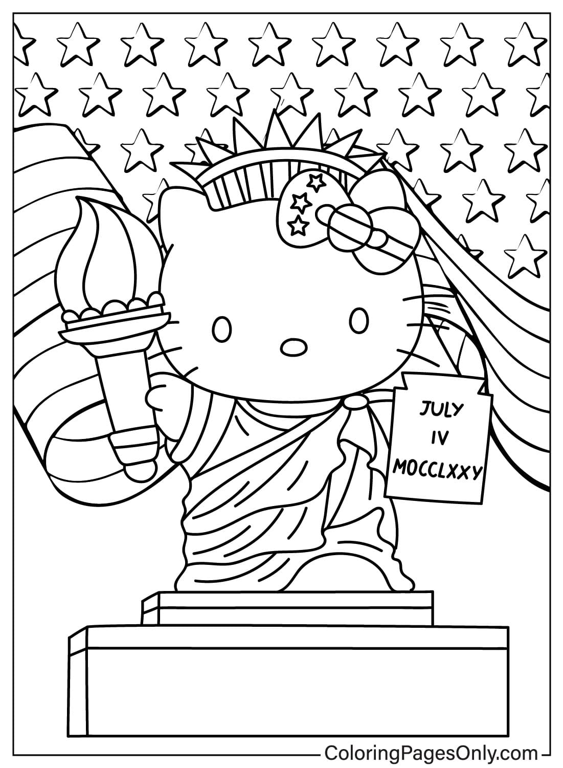 Pagina da colorare di Hello Kitty Statua della Libertà da Statua della Libertà