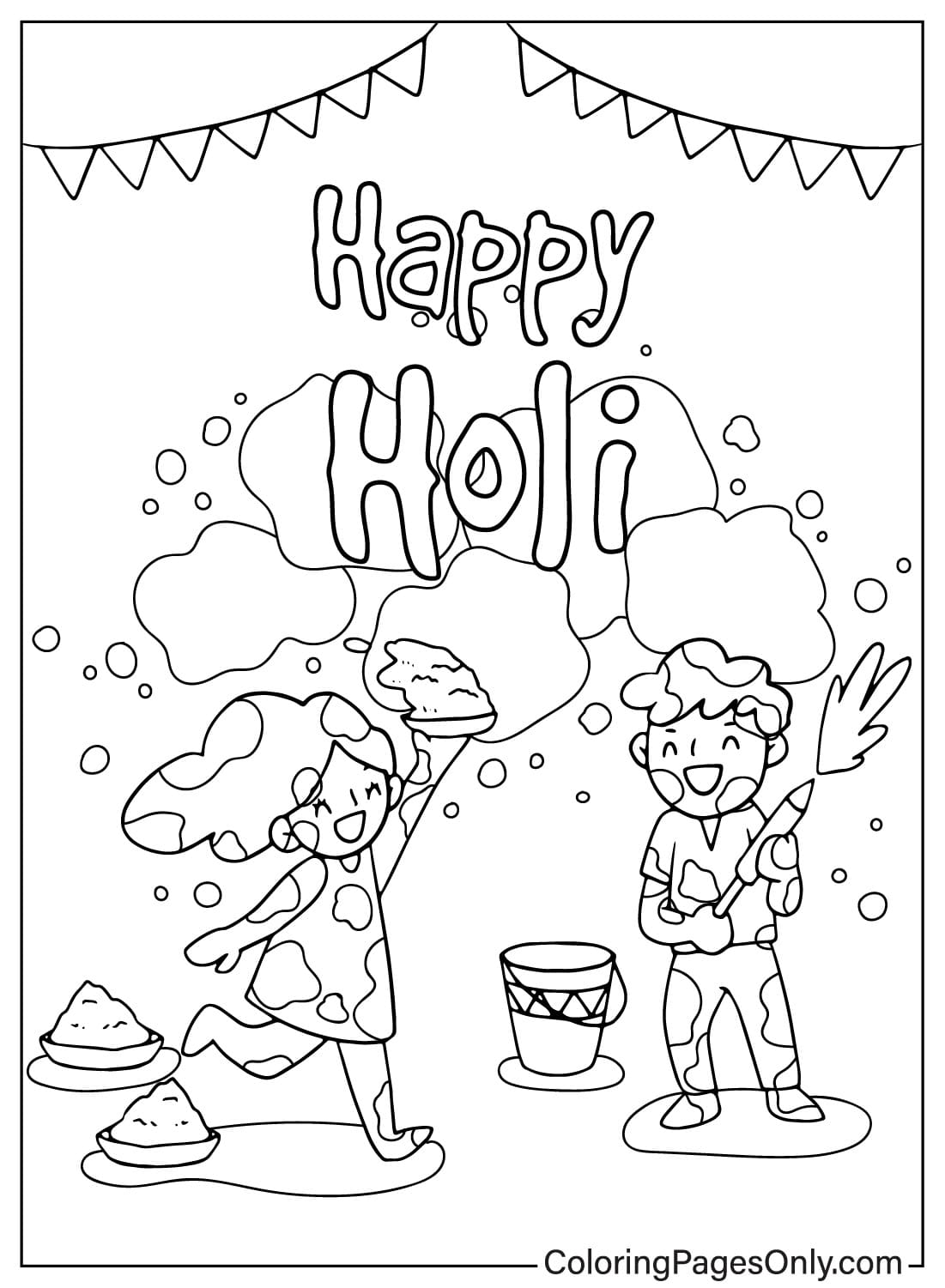 Holi-kleurplaat voor kinderen van Holi