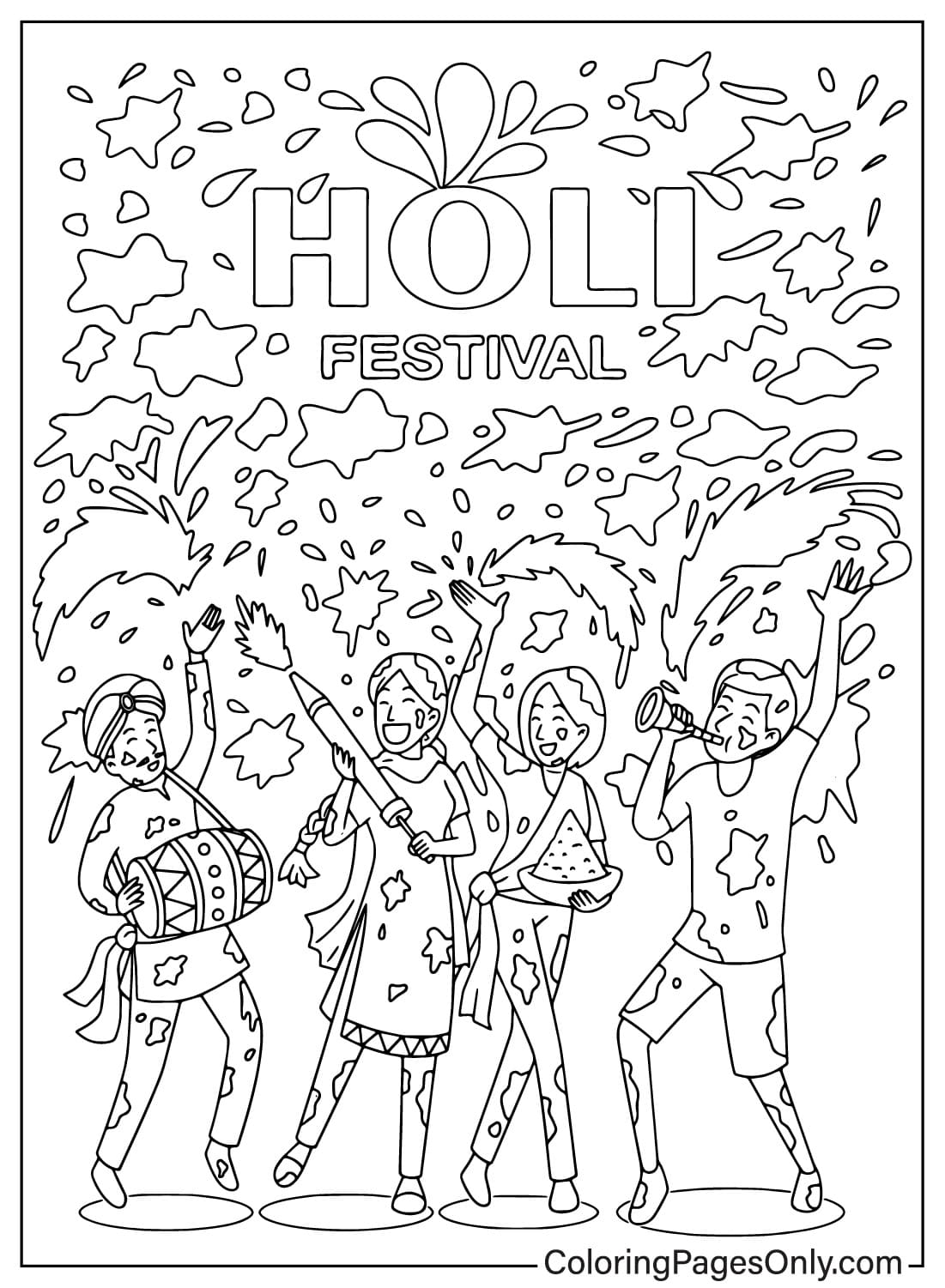 Folha para colorir do Festival Holi de Holi