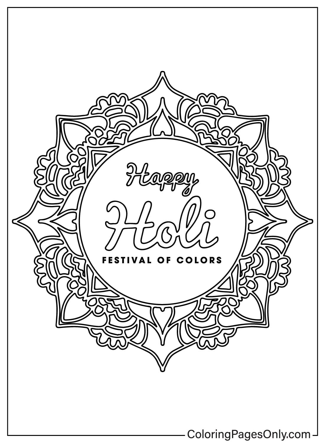 Página para colorir de mandala de Holi de Holi