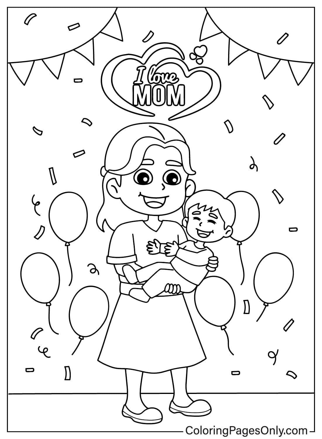 Página para colorir de I Love Mom para imprimir de I Love Mom