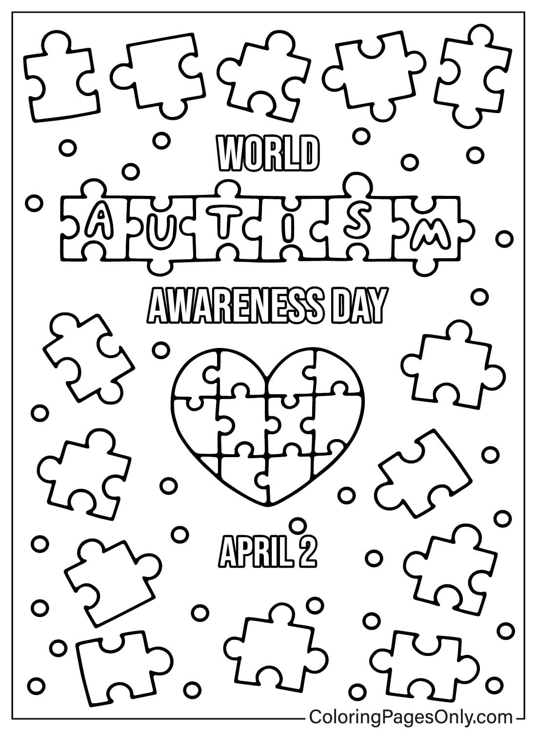 Imágenes de la página para colorear de concienciación sobre el autismo del Día Mundial de Concienciación sobre el Autismo