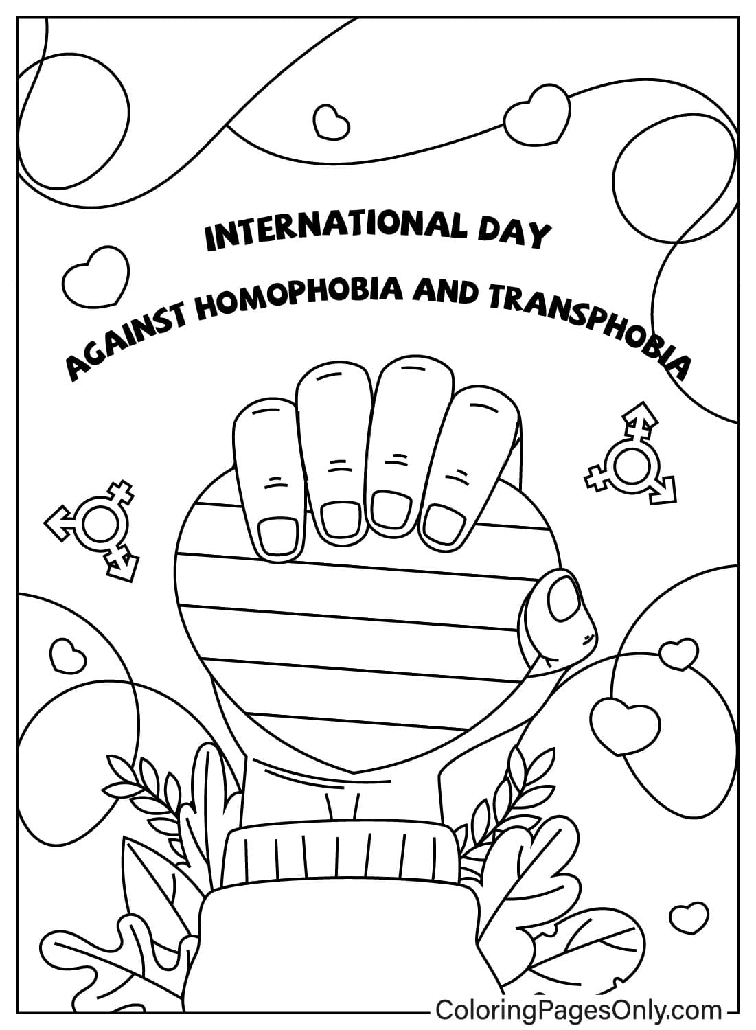 Giornata internazionale contro l'omofobia e la transfobia. Pagina da colorare di maggio di maggio
