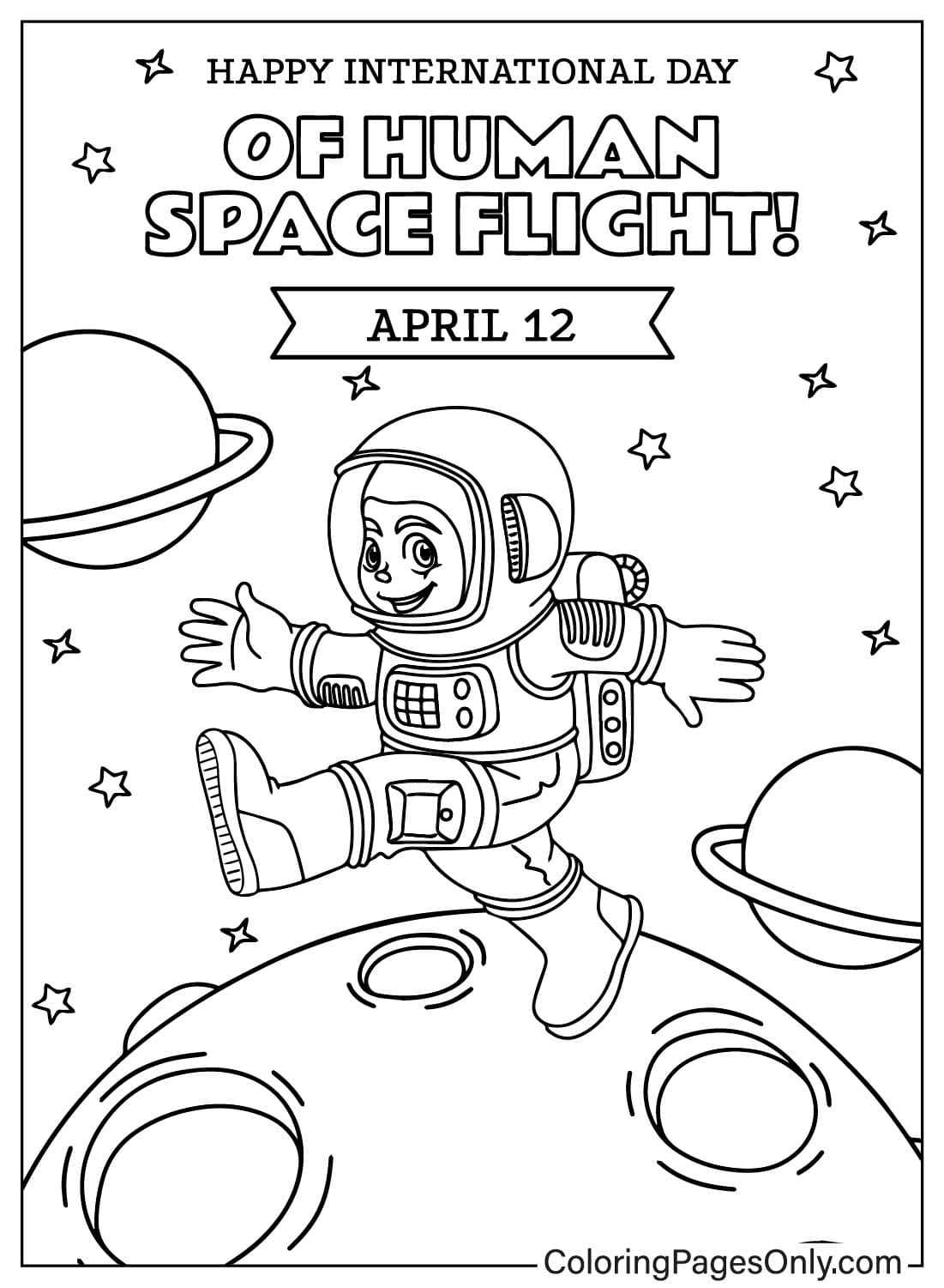 Página para colorir do Dia Internacional do Voo Espacial Humano PDF do Dia Internacional do Voo Espacial Humano