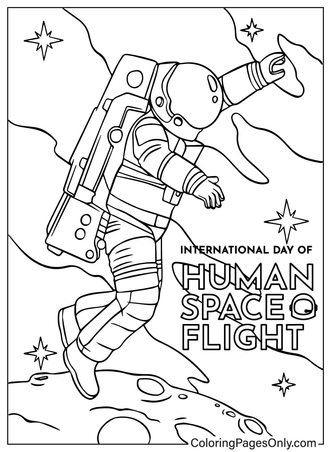 Página para colorear para adultos del Día Internacional de los Vuelos Espaciales Tripulados del Día Internacional de los Vuelos Espaciales Tripulados