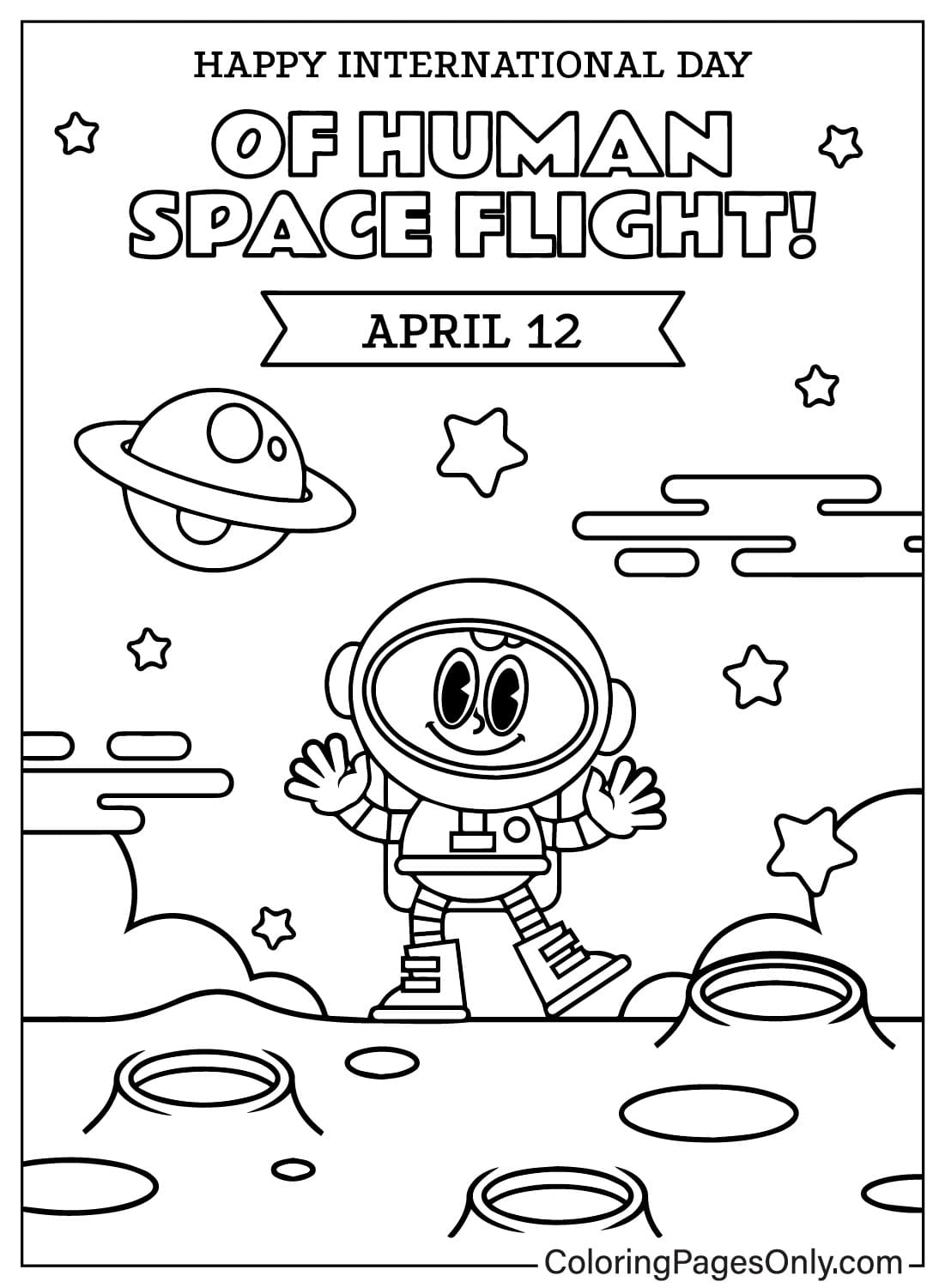 Página para colorir do Dia Internacional do Voo Espacial Humano para imprimir do Dia Internacional do Voo Espacial Humano