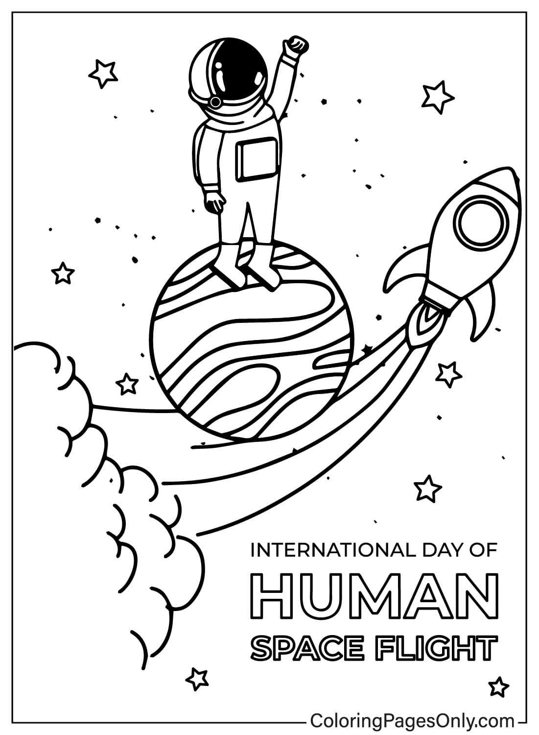 Folha para colorir do Dia Internacional do Voo Espacial Humano para crianças do Dia Internacional do Voo Espacial Humano