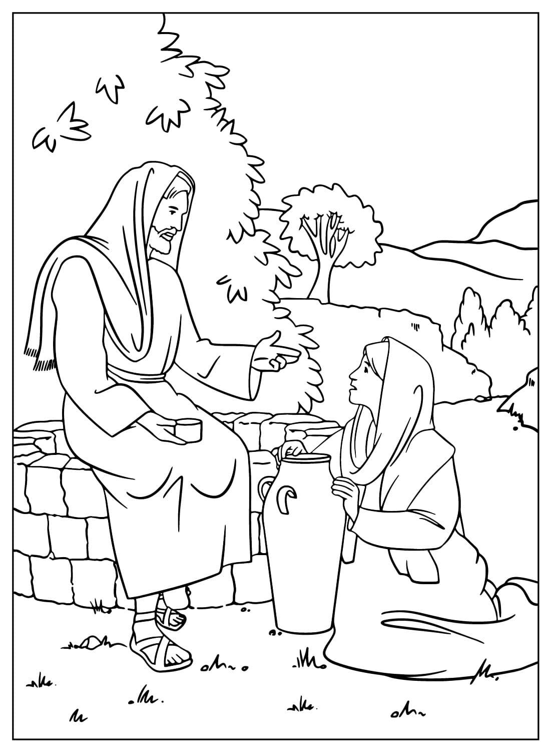 Jesus bat die Samariterin um einen Schluck Wasser von Jesus
