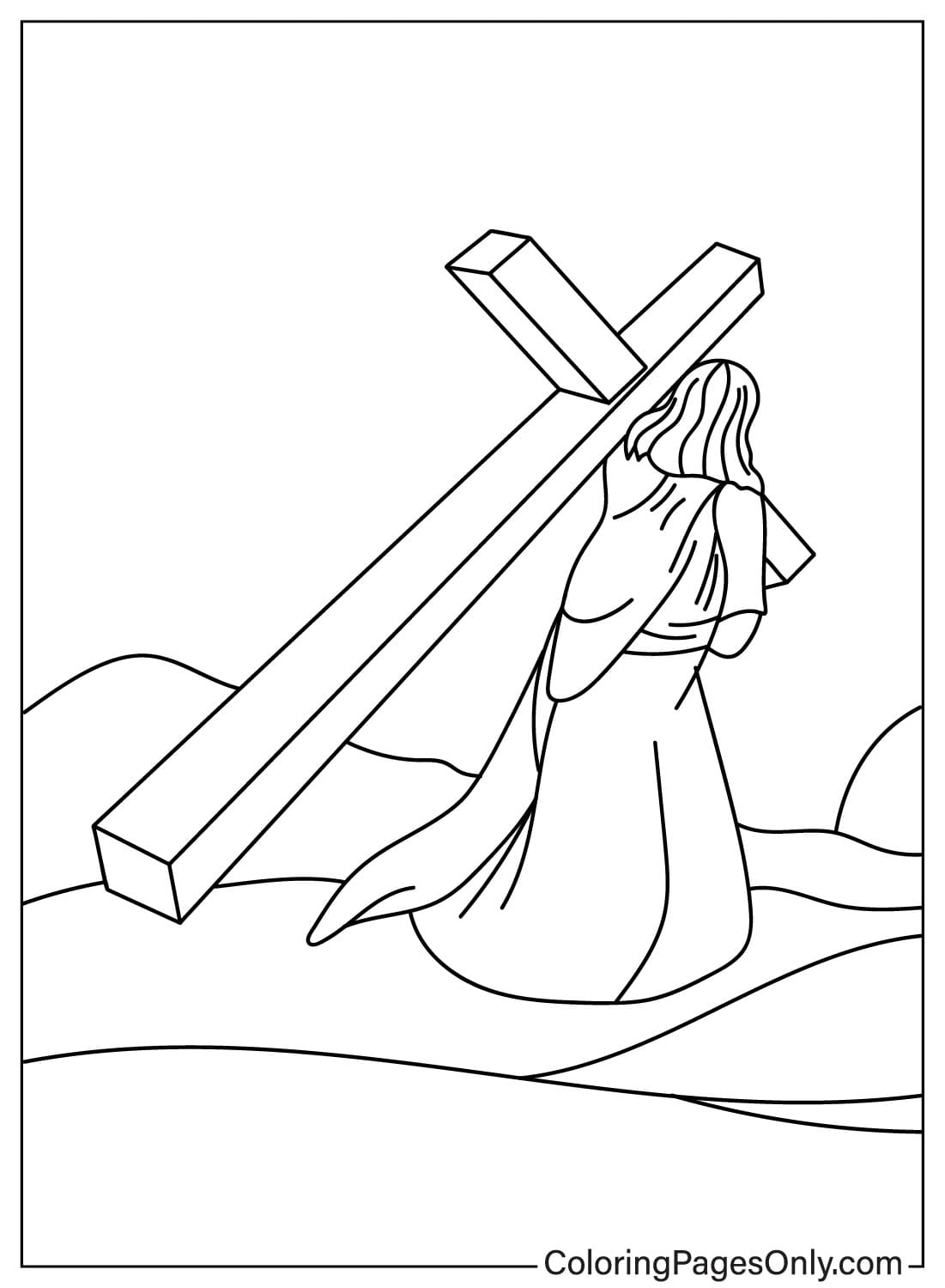 يسوع يحمل صفحة تلوين صليبه من الجمعة العظيمة