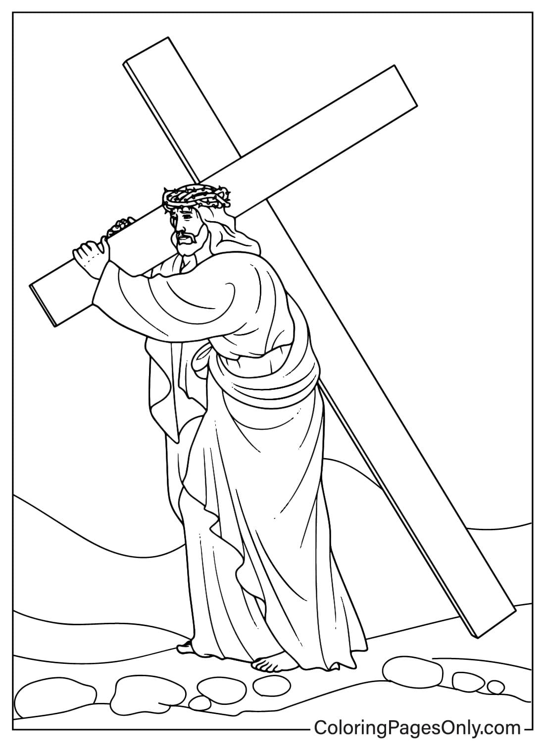 Jesus carrega a cruz para colorir de Jesus