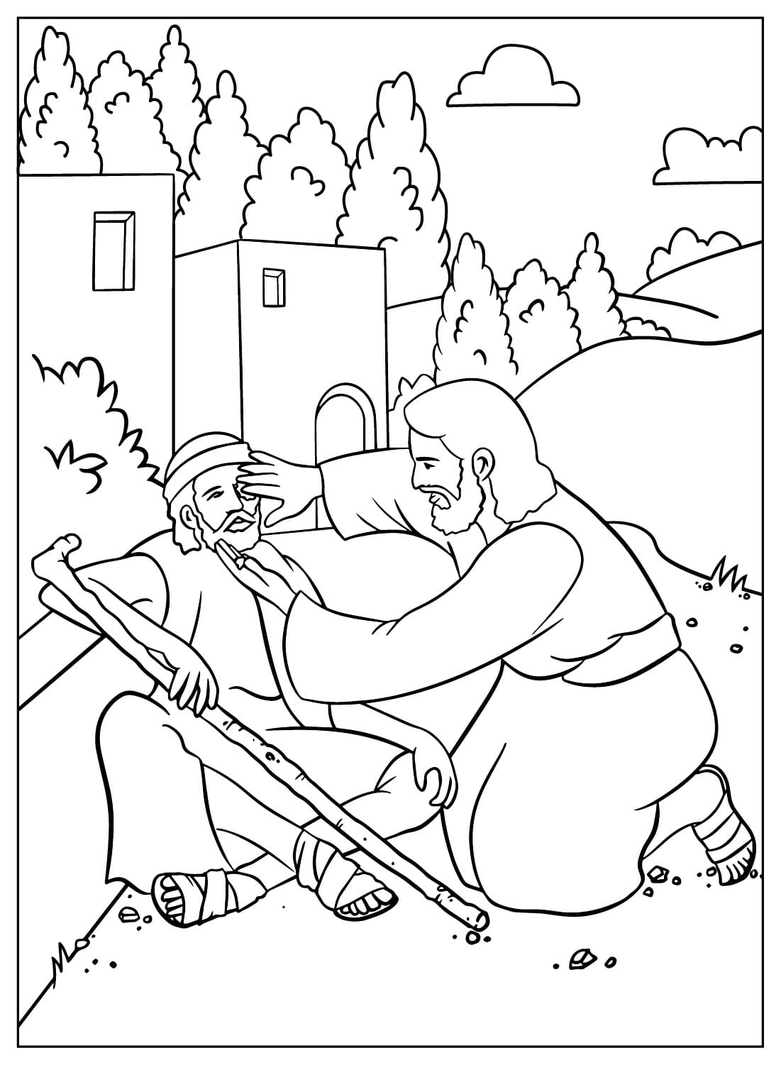 Jesus Heals a Blind Man Coloring Sheet from Jesus