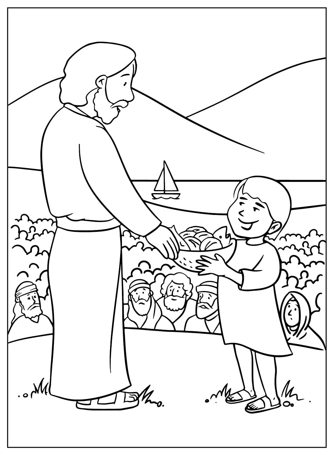 耶稣将耶稣的饼加倍给 5,000 人吃