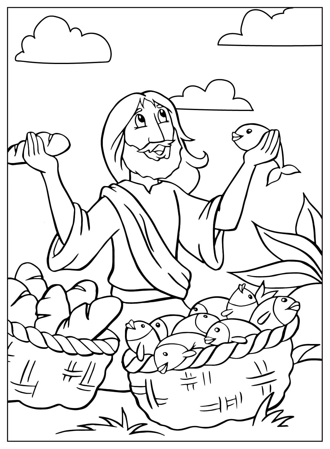 Раскраска Иисус умножил хлебы