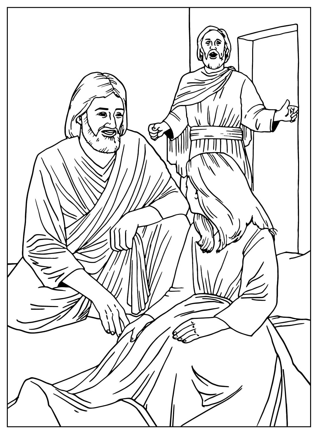 Ausmalbild: Jesus rettete die Tochter des Jairus vor Jesus