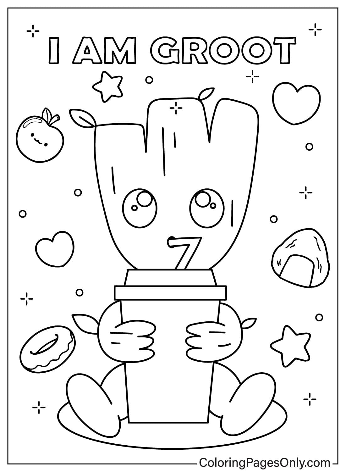 Kawaii Groot Coloring Page from Groot