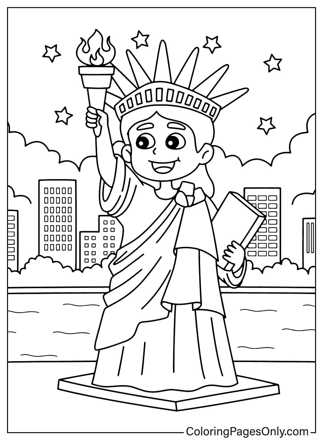 Página Para Colorear De La Estatua De La Libertad Kawaii Para Niños