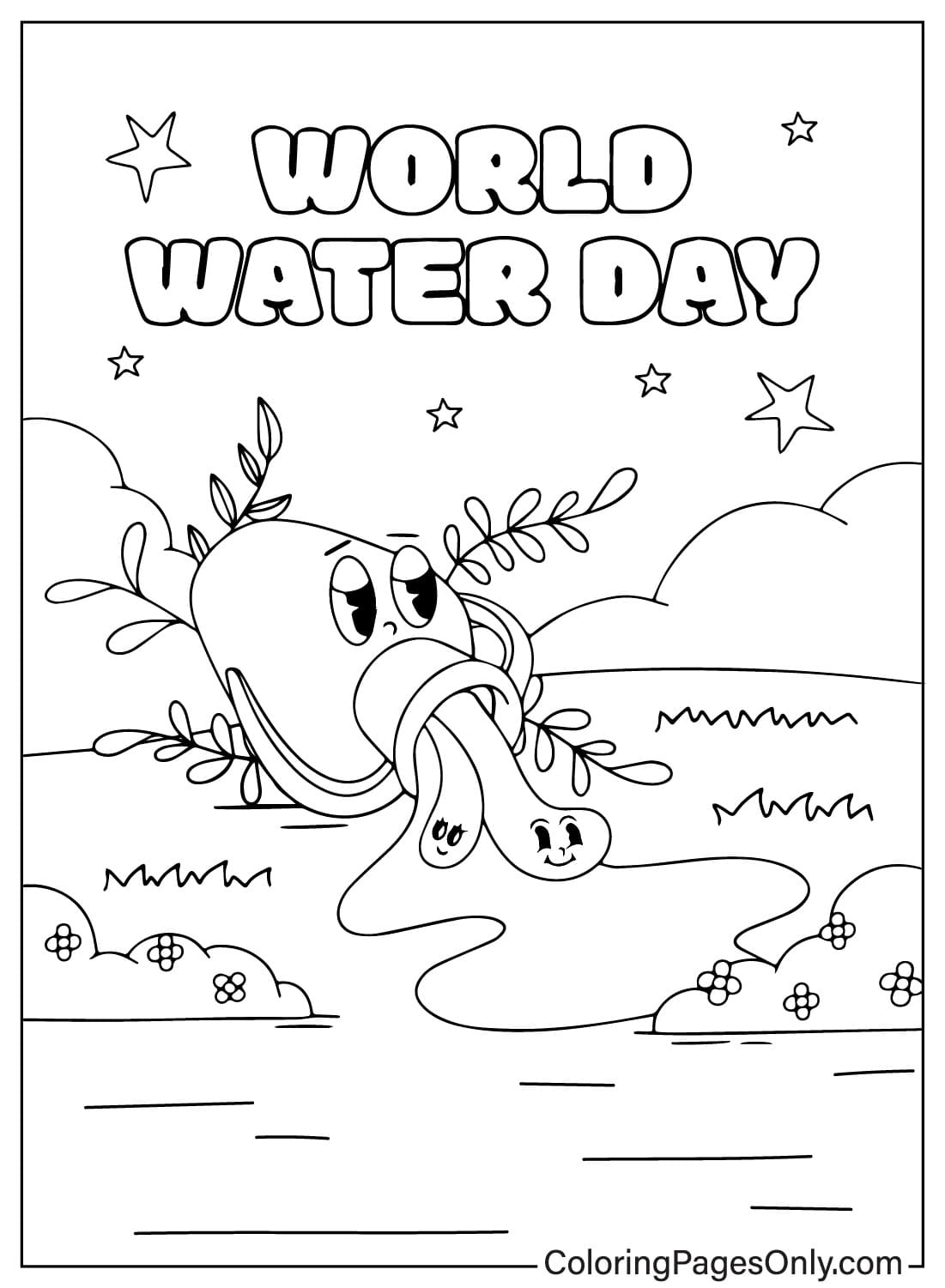 Página para colorear del Día Mundial del Agua Kawaii del Día Mundial del Agua