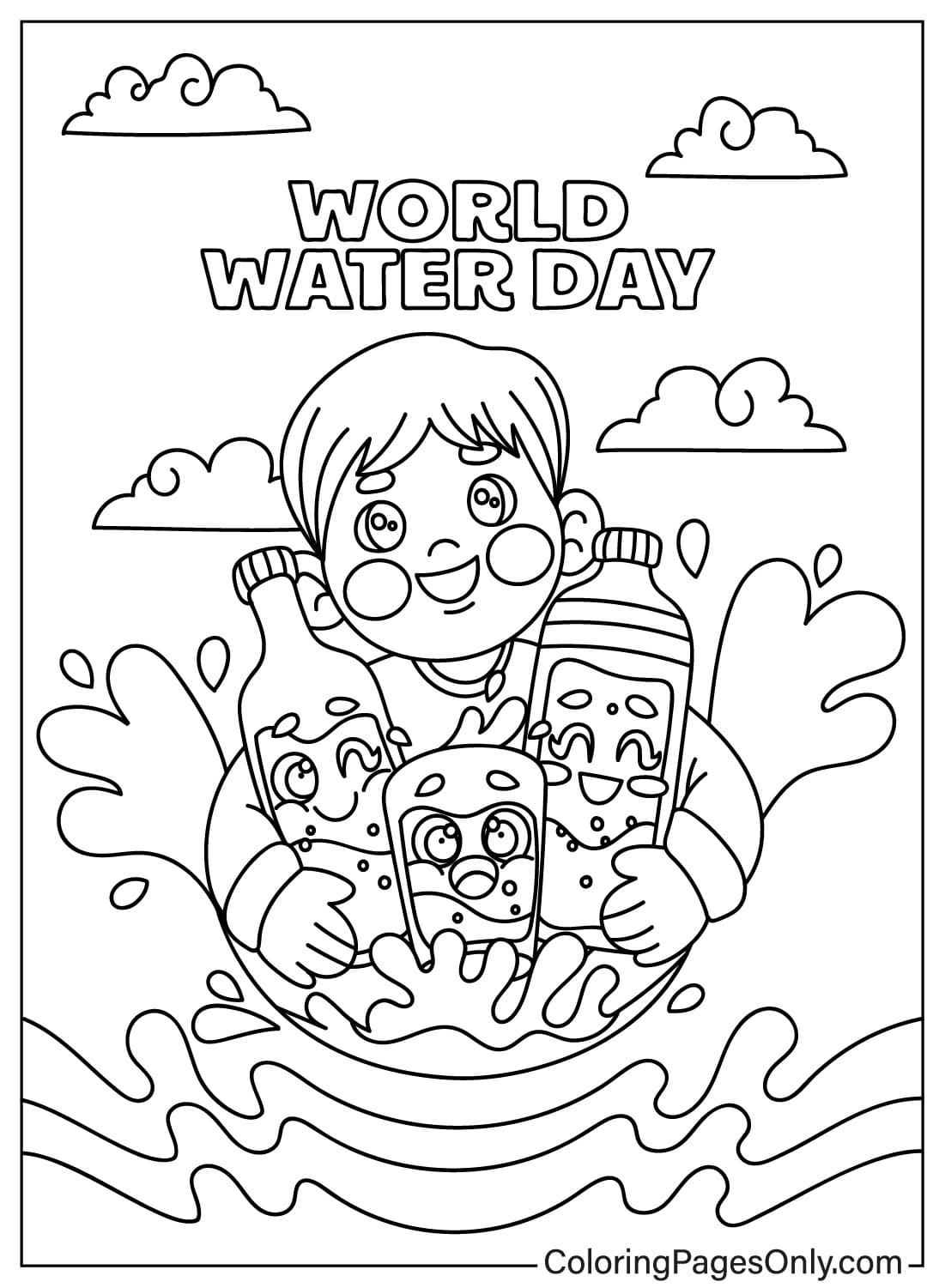 Página para colorear del Día Mundial del Agua y los niños del Día Mundial del Agua