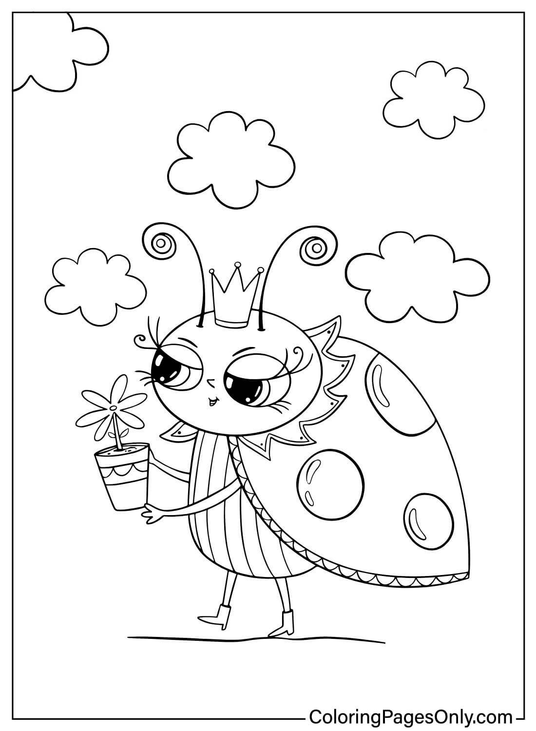 Principessa coccinella con fiore Pagina da colorare di Ladybug