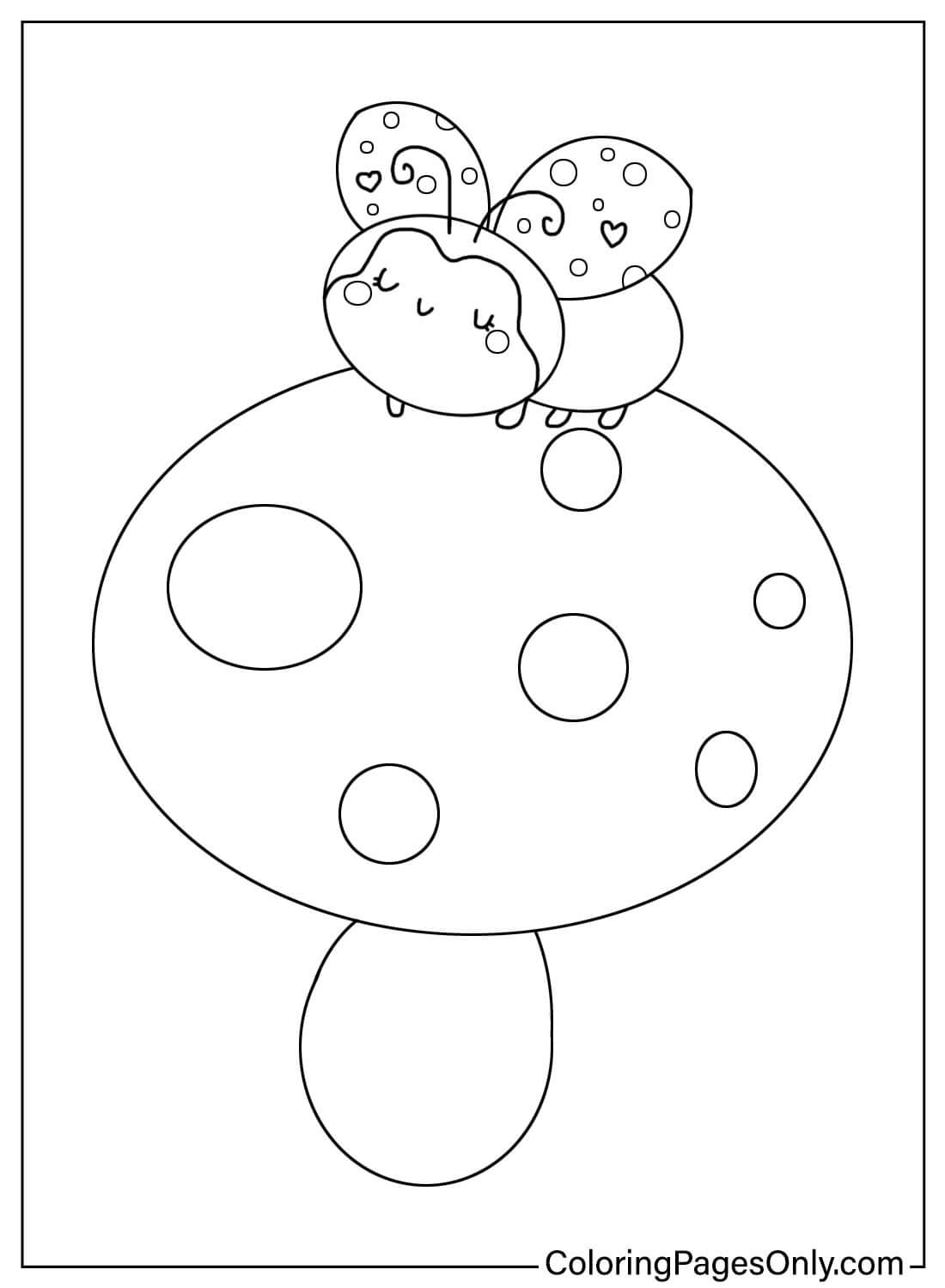 Página para colorear de Mariquita sobre un hongo de Ladybug