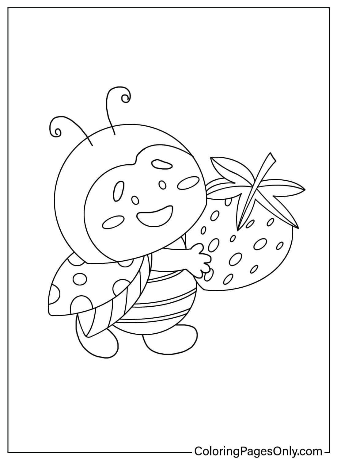 Página para colorear de Mariquita con Fresa de Ladybug