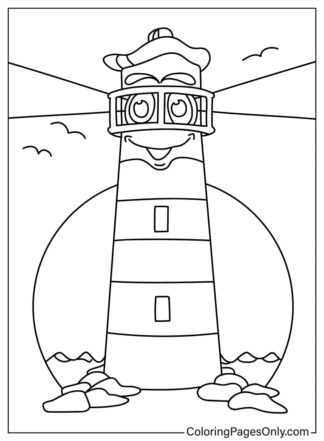 Page de coloriage de dessin animé de phare de Lighthouse