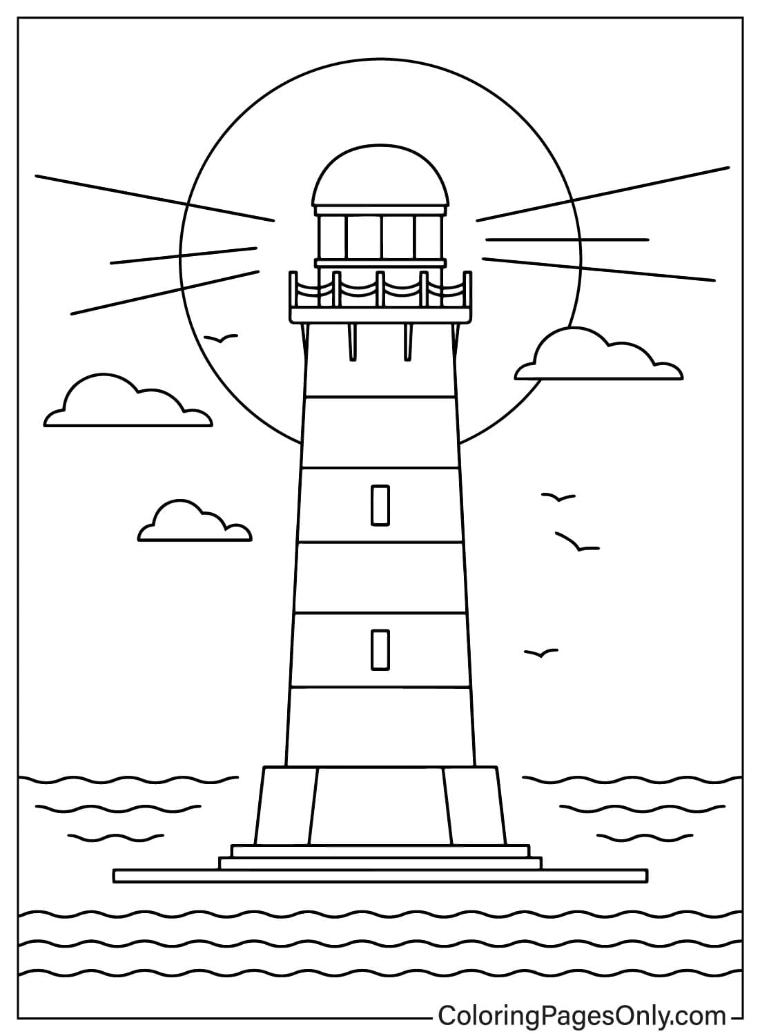 Page de coloriage des contours du phare pour les enfants de Lighthouse