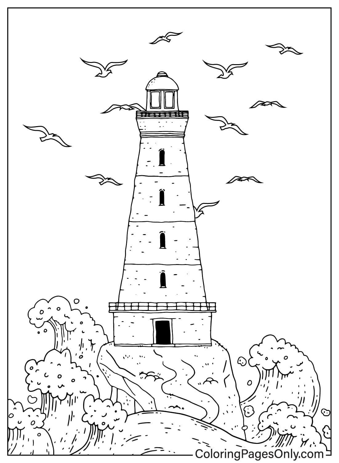 灯塔被海鸥包围的灯塔着色表