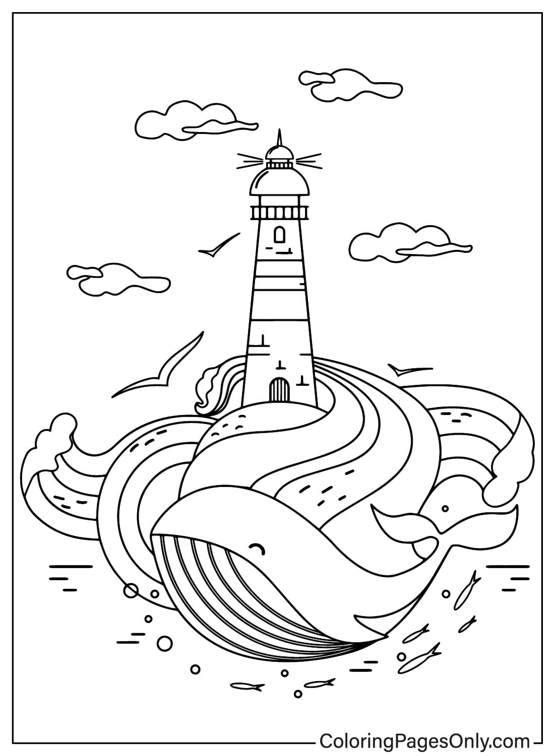 Раскраска Маяк и кит от Lighthouse