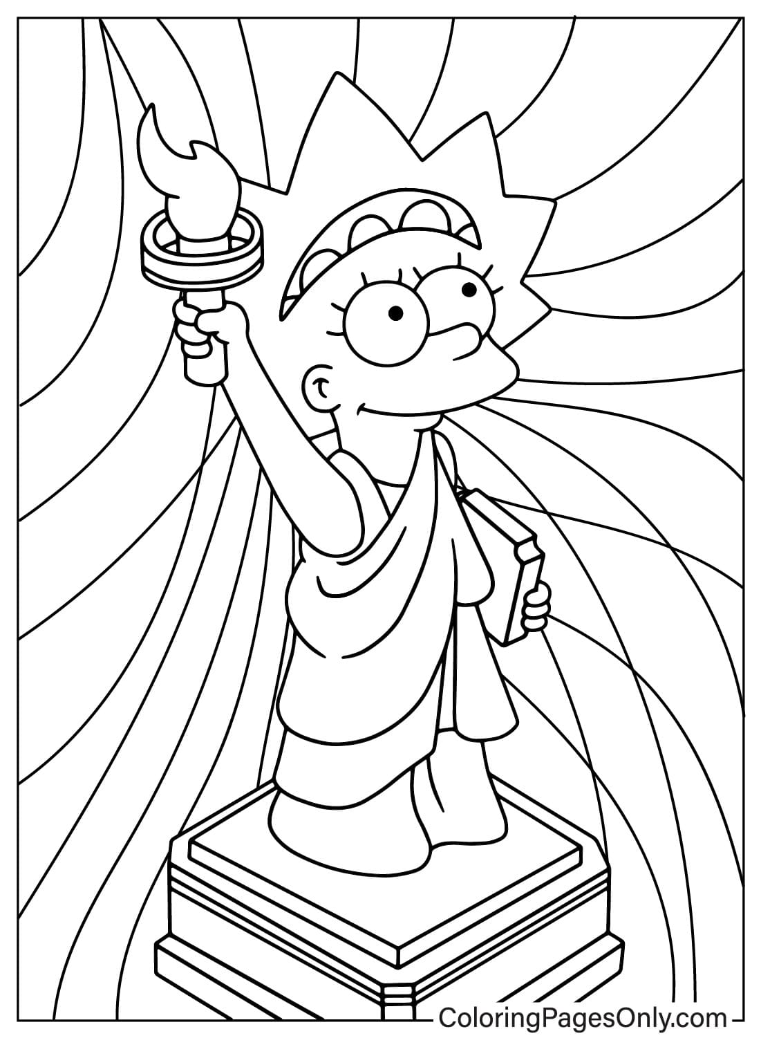 Pagina da colorare della Statua della Libertà di Lisa Simpson