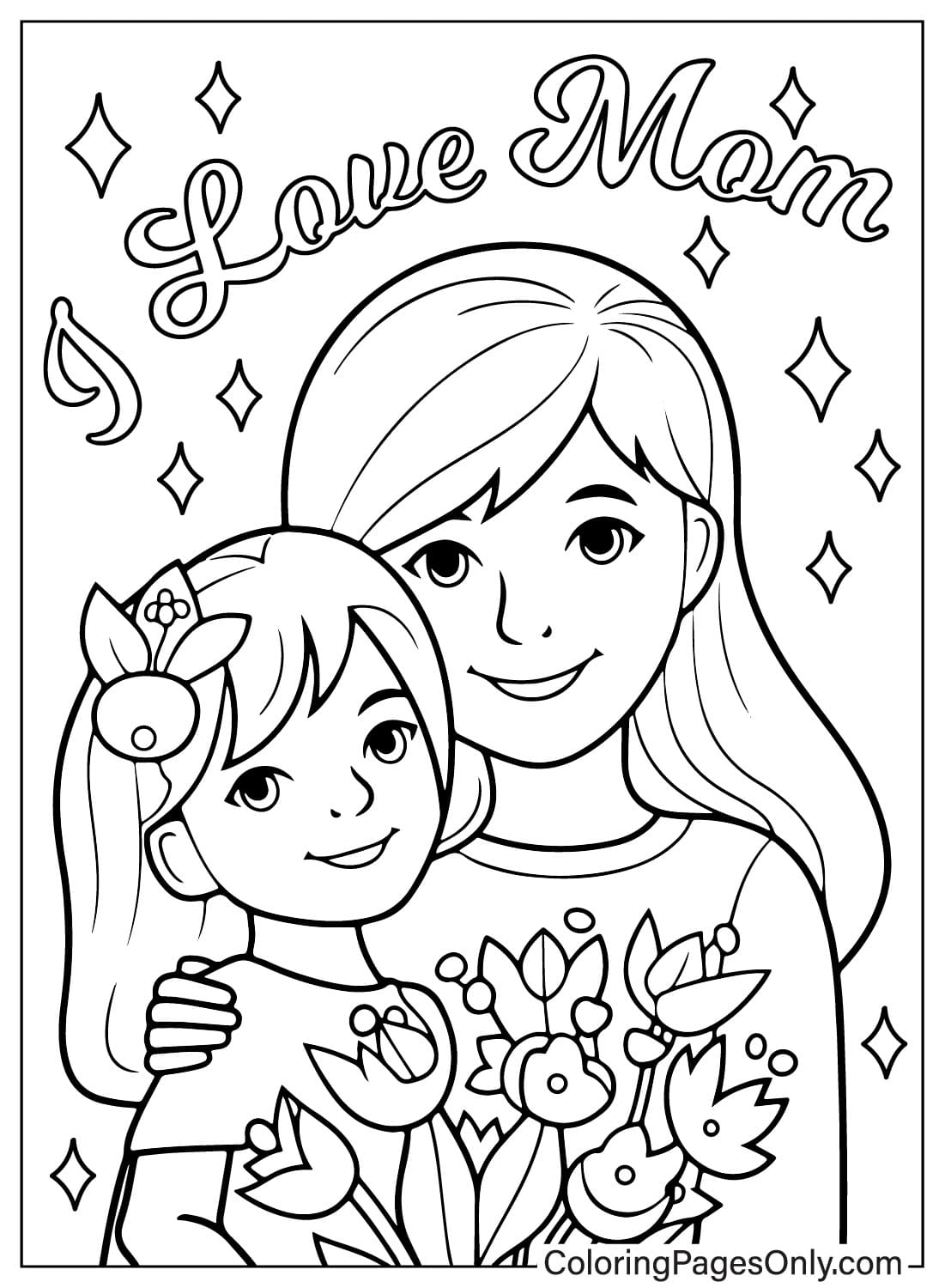 Página para colorir de Love Mom de I Love Mom