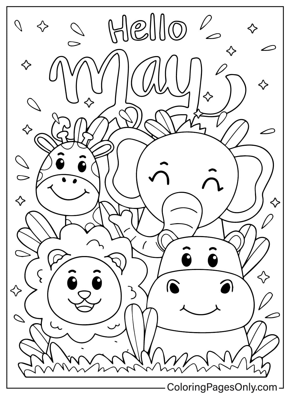 Página para colorir de animais de maio de maio