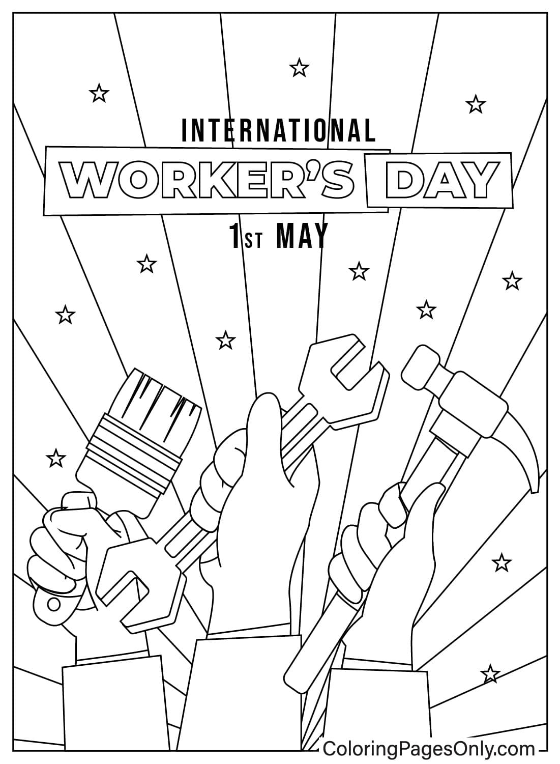 Página para colorir do Dia Internacional do Trabalho de maio